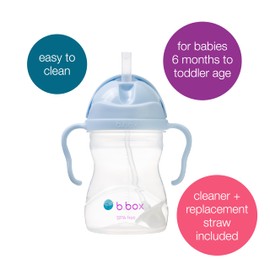 b.box Learning Cup Pack of 2 with Replacement Straws and Cleaning Brush | Flip Top, Heavy Straw, Handle, Leak-Proof | BPA Free & for Dishwasher | From 6 m | 2 x 240 ml