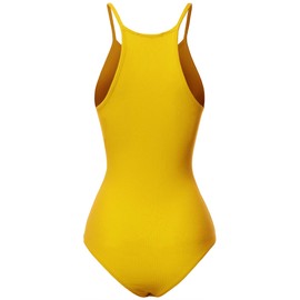 Awesome21 Solid Ribbed High Neck Bodysuit Mustard Size L