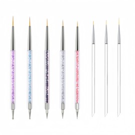 5 Double-Ended Acrylic Nail Brushes & 3 Liner Pens, 5/7/10/12/15 Nail Tracing & Dotting Brushes, Thin Detail Precision Drawing Brushes for Gel Polish(8pcs)