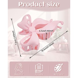 Mesovor 4 Pack Cute Bow Claw Clip for Women, Nonslip Large Matte Strong Hold Bows Hair Clips for Thin and Thick Hair | Chic Hair Styling Accessories (4.1" Black, Brown, Beige, Pink)