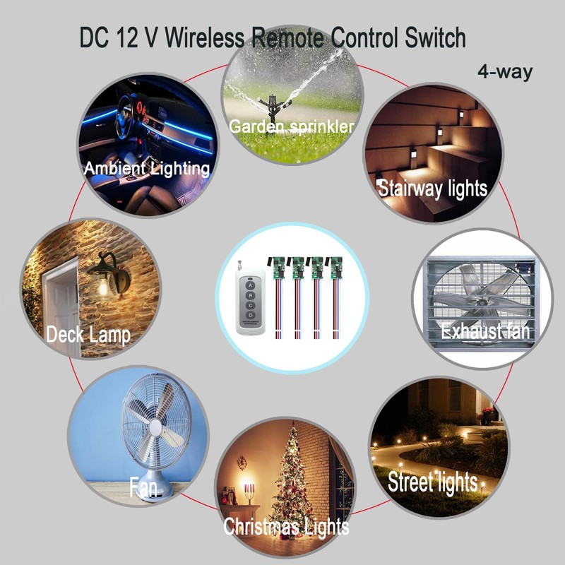 GUIRUIMOON 4 Channel Wireless Remote Switch, Mini Wireless Switch 5V/12V/24V