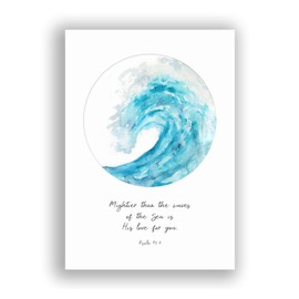 Mightier Than The Waves of the Sea Scripture Wall Art, Bible Verse Ocean Themed Print A4 UNFRAMED, Crafty Cow Design