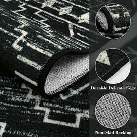 Wonnitar Moroccan Bathroom Rug,Washable 2x3 Small Bath Mat, Boho Tribal Soft Kitchen Sink Mat, Non-Slip Geometric Entry Way Rug, Low-Pile Indoor Carpet for Bedside Entrance Laundry (Black,2'x3')