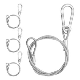 Set of 4 5 mm Stage Light Safety Cable with Loop and Hook, 1 m Stainless Steel Safety Rope Wire Rope for Hanging DJ Stage Lighting Par Light Moving Head Light, Max. Load Capacity: 100 kg