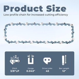 12 inch Chainsaw Chain Replacement for Craftsman V20 Chainsaw CMCCS620B,CMCCS620M1,CMZCSC12 Chain Saw Blade 45 Drive Links 0.043" Gauge 3/8" LP Pitch (3 Pack)