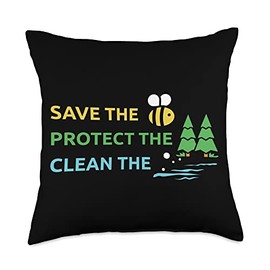 Recycling Animal Welfare Earth Climate Change Gift Save Bees Trees Water Clean Environmental Protection Throw Pillow, 18x18, Multicolor