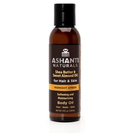 Ashanti Naturals Pure Shea and Sweet Almond Oil for Hair and Skin | Moisturizing Body Oil for Dry Skin, Scalp and Hair [Fragrance: Midnight Amber, 4 oz]