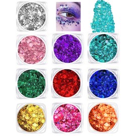 DAFNE Body Glitter Gel 60 ml, Pack of 10 Body Face Glitter Mermaid Sequins Liquid Gel Kit, Long-Lasting Glitter Chunky Powder for Festival Masquerade Birthday Makeup