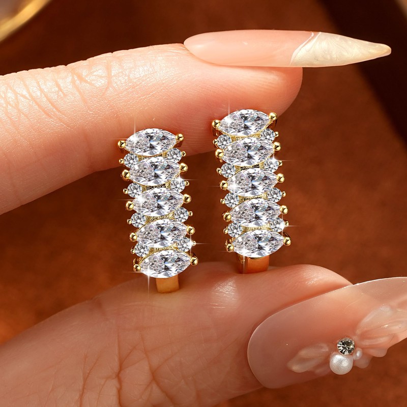 EONFUN Marquise Moissanite U-Shaped Hoop Earrings for Women (Gold)