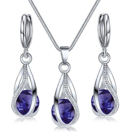 IFKM Silver Plated Jewelry Sets For Women Rhinestone Crystal CZ Choker Necklace Teardrop Dangle Earrings Set For Bridal Bridesmaid Accessories Wedding Prom Anniversary Birthday Gifts (purple)
