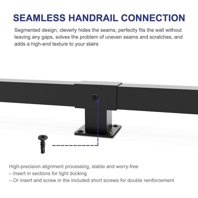 CHONGNI 7FT Stair Railing Indoor, Matte Black Square Tube Handrail,