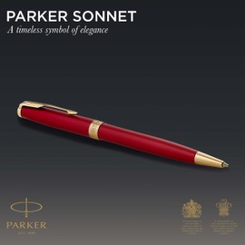 Parker Sonnet Ballpoint Pen | Red Lacquer with Gold Trim | Medium Point Black Ink | Gift Box