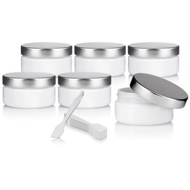 2 oz White Low Profile PET Plastic Jar (BPA Free) with Silver Metal Lid (6 Pack) Refillable Empty Storage Containers