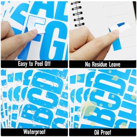 6 Sheets 3 Inch Vinyl Capital Letter Stickers, 2 Sheets 0-9 Number Stickers, Waterproof Alphabet Number Sticker for Mailbox, Water Bottle, Luggage and Marks - Blue