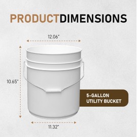 ATERET 5 Gallon Buckets Only - Durable 90 Mil All Purpose Pail - White Bucket - Food Grade - BPA Free Plastic (3 Pack)