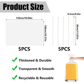 TOPBELIEF 5PCS Extra Large Clear Plastic Bags,100 x150CM Suitcase Storage Bag with Adjustable Cable Ties, Moistureproof for Luggage Suitcase, Furniture, Comforter, Chair, Plush Toys