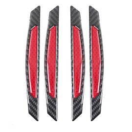 4pcs 3D Super Red Reflective Stickers Black Real Carbon Fiber Strips Car Side Door Edge Bumper Anti-Scratch Protection Guards Trim Stickers Universal (red)