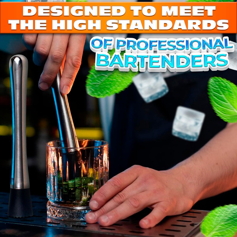 2 Pcs Bar Muddler for Cocktails – 8" Stainless Steel