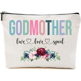 AcevedoDesign Godmother Live Love Spoil Makeup Bag, Grandma Mother's Day Gifts From Grandchildren, Travel Bag, Godmother Gift Idea Birthday, Godmother Travel Bag, New Godmother Gift, White, 7”x9.8”