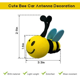 BWBWND Bee Car Antenna Toppers, Happy Bee EVA Foam Automotive Antenna Ball, Easy to Find Car in The Parking Lot Cute Exterior Decoration for Vehicle Truck SUV, Car Accessories (Blue Wink)