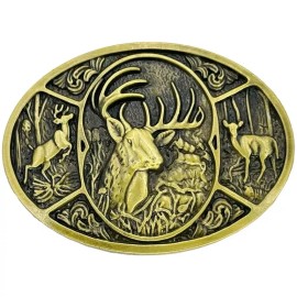 Deerhunter Western Buck Deer Hunter Hunting Bronze Plated Metal Belt Buckle