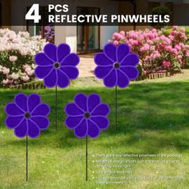 DECEED 4PCS 11.4" W x 28" H Reflective Pinwheels Sparkly Lawn Wind Spinners Colorful Rainbow Windmill for Garden Decoration Bird Devices Deterrent to Scare Birds Away（Purple）