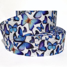 GROSGRAIN RIBBON 5/8", 7/8", 1.5" & 3" Butterflies Butterfly Blue Printed - 1 YARD, 1.5"