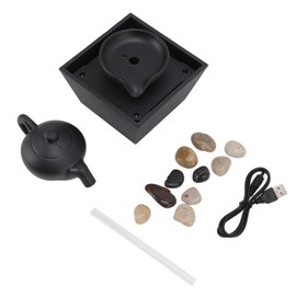 Floating Teapot Water Fountain Ornament USB 5V Battery Power Supply Tabletop Waterfall Decoration with LED Lights Stones