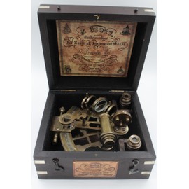 OCEAN REPLICAS J. Scott London Brass Ship History Sextant with Hardwood Box.J. Scott London Brass Ship History Sextant with Hardwood Box.