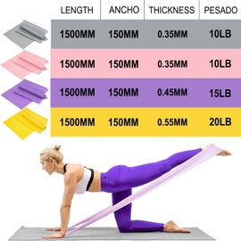 HAKUKU Bandas de Resistencia, 4 Piezas Juego de Bandas Elásticas para Yoga, Pilates, Estiramientos, Musculacion(0.35cm,0.45cm,0.55cm)