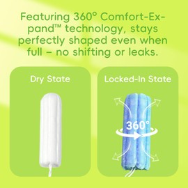 Tellove 100% Organic Tampons - 32 Count(32 Regular Tampons), Featuring 360° Comfort-Expand Technology with BPA-Free Applicator, Leak-Proof for 8 Hours, Comfort-Fit for Sensitive Skin