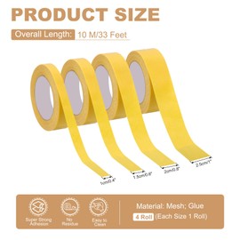 PATIKIL Fabric Tape, 4 Roll Double Sided Heavy Duty Sticky Carpet Tape Mesh Tape for Floor Wall Photo DIY Crafts Clothes Pasting Mounting, 33 Feet x 0.4/0.6/0.8/1", Yellow