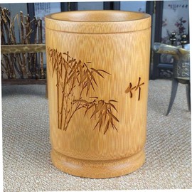 Tofficu 1pc Bamboo Pen Holder Creative Carving Design for Desk Organization Versatile Storage Container for Brushes Pencils Cosmetics and Office Supplies Random Style