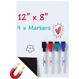 Mr. Pen- Small Magnetic Dry Erase Board Sheet for Refrigerator, 8x12 Inches, Flexible Fridge Whiteboard for Kitchen, White Board Organizer and Planner with Stain Resistant Technology, 4 Markers