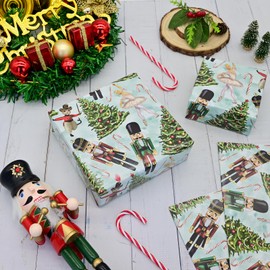 Vnaaem Nutcracker Christmas Wrapping Paper for Men Women Kids - Green Christmas Tree Candy Cane and Ballet Girl Design - Xmas Gift Wrap for Birthday Holiday Party Winter Baby Shower Wedding, 19.6 X27.9Inch(6 Sheets)