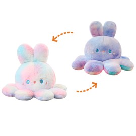 NatureMan 25cm Reversible Octopus Plush Bunny Stuffed Animal, Soft Cute Bunny Plush Toy, Reversible Discoloration Octopus Plush Doll for Girl Gift (Pink Purple)