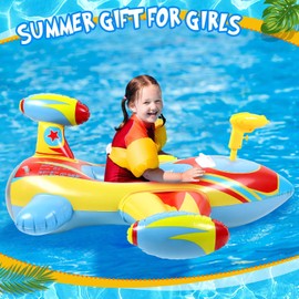Civaner Inflatable Pool Float Toddler Swimming Float Boat with Water Gun for Kids Blow up Swimming Tube Ride-on Airplane Pool Floaties for Summer Pool Beach Outdoor Party Supplies (Classic)