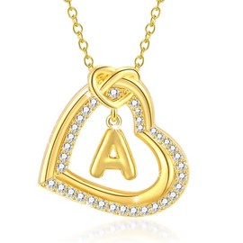 Apsvo 14K Gold Plated Love Heart Initial Necklaces for Women CZ Bubble Letter A Pendant Chain Birthday Graduation Mother's Day Jewelry Gifts Ideas
