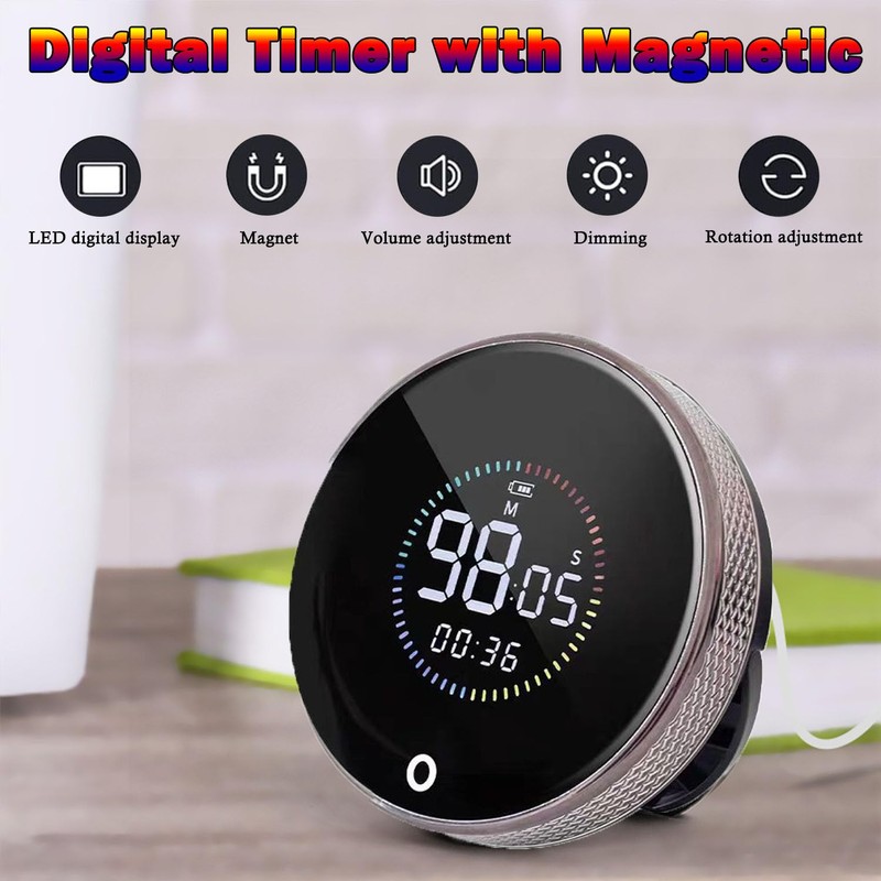 wakouter Digital Kitchen Timer, Magnetic Countdown Countup Timer, with LED