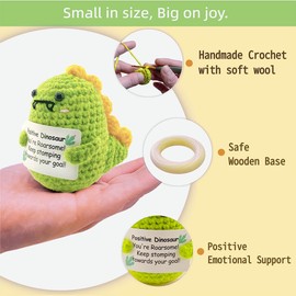 Positive Crochet Dinosaur, Graduation Gifts, Encouragement Gifts for Women Mom Friends Coworkers, Office & Home Decoration, Ester Basket Stuffer, Birthday Gifts, Emotional Support Crochet Gifts