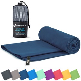 Fit-Flip Microfibre towel - compact, ultra lightweight & fast drying travel towel - the perfect sports, gym & beach towel, camping towel and swimming towels (80x160cm deepblue + bag)