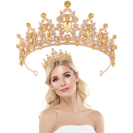 Gold Rhinestone Princess Crown Headband Hair Hoops Hair Accessories Bridal Hairbands Tiara Party Headwear Wedding for Bride, Bridesmaid, Princess, Girl