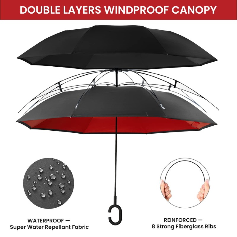 G4Free 62 Inch Large Reverse Umbrella with C-Shaped Handle, Windproof