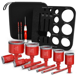 Diamond Hole Saw Drill Bit Set (15 PCS) (1/4"-2") Serrated Diamond Core Bits for Ceramic, Glass, Tile, Marble, Granite | EVA Positioner & Hard Storage Bag | Dry/Wet Dual-Use | High-Precision Drilling