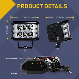 ASLONG 2Pcs 4Inch LED Strobe Pods White DRL Work Lights, Side Shooter LED Work Lights Dual Side Yellow DRL Flasing Strobe LED Cubes Offroad Driving Light with Switch Wiring for Truck ATV UTV 4x4