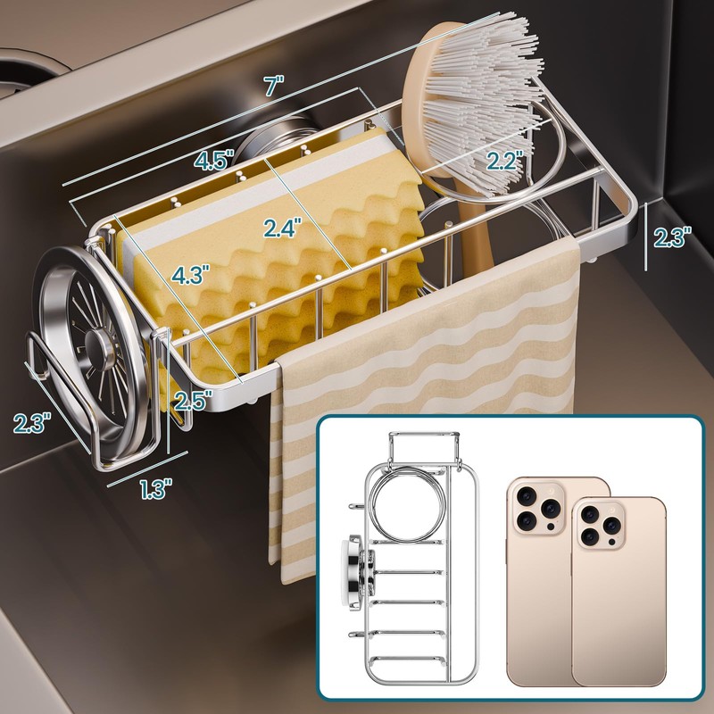 TAILI 4-in-1 Rustproof Sink Caddy & Sponge Holder with Removable
