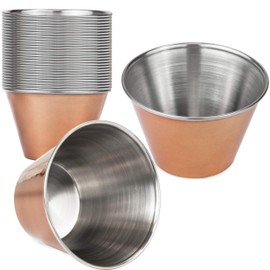 Fit Meal Prep [24 Pack] 4 oz Stainless Steel Sauce Cups - Copper Plated Individual Round Condiments Ramekins, Commercial Grade Safe/Portion Dipping Sauce Kitchen Set