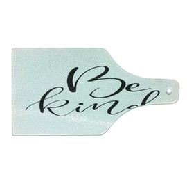 Lunarable Saying Cutting Board, Brush Pen Lettering Calligraphy Monochrome Be Kind Saying Illustration, Decorative Tempered Glass Cutting and Serving Board, Wine Bottle Shape, Black and White