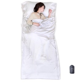 Exermil 100% Silk Sleep Sack with Zippers on 3 Sides, 87”x43” Large Sleeping Liners for Hotels, Travel & Camping, Multifunctional Travel Sheets (Unzipped:87”x87”) for Adults, Lightweight, All Seasons