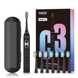 YUNCHI Sonic Electric Toothbrush for Adults, Kids Electric Toothbrush with 8 Brush Heads, One Charge for 55 Days, 5 Models & 2 Minutes Built in Smart Timer, Travel Case & 44000 VPM Motor,Black